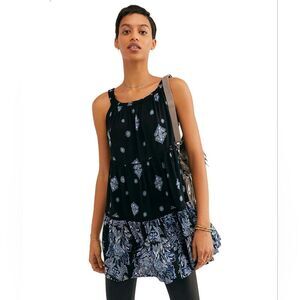 Free People Talk To Me Trapeze Dress Navy Blue Oversized Size Small